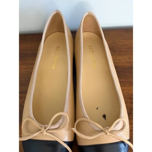 Kaitlyn Pan beige and black cap-toe ballet flats size EU 39/US 8.5 - Picture 3 of 5